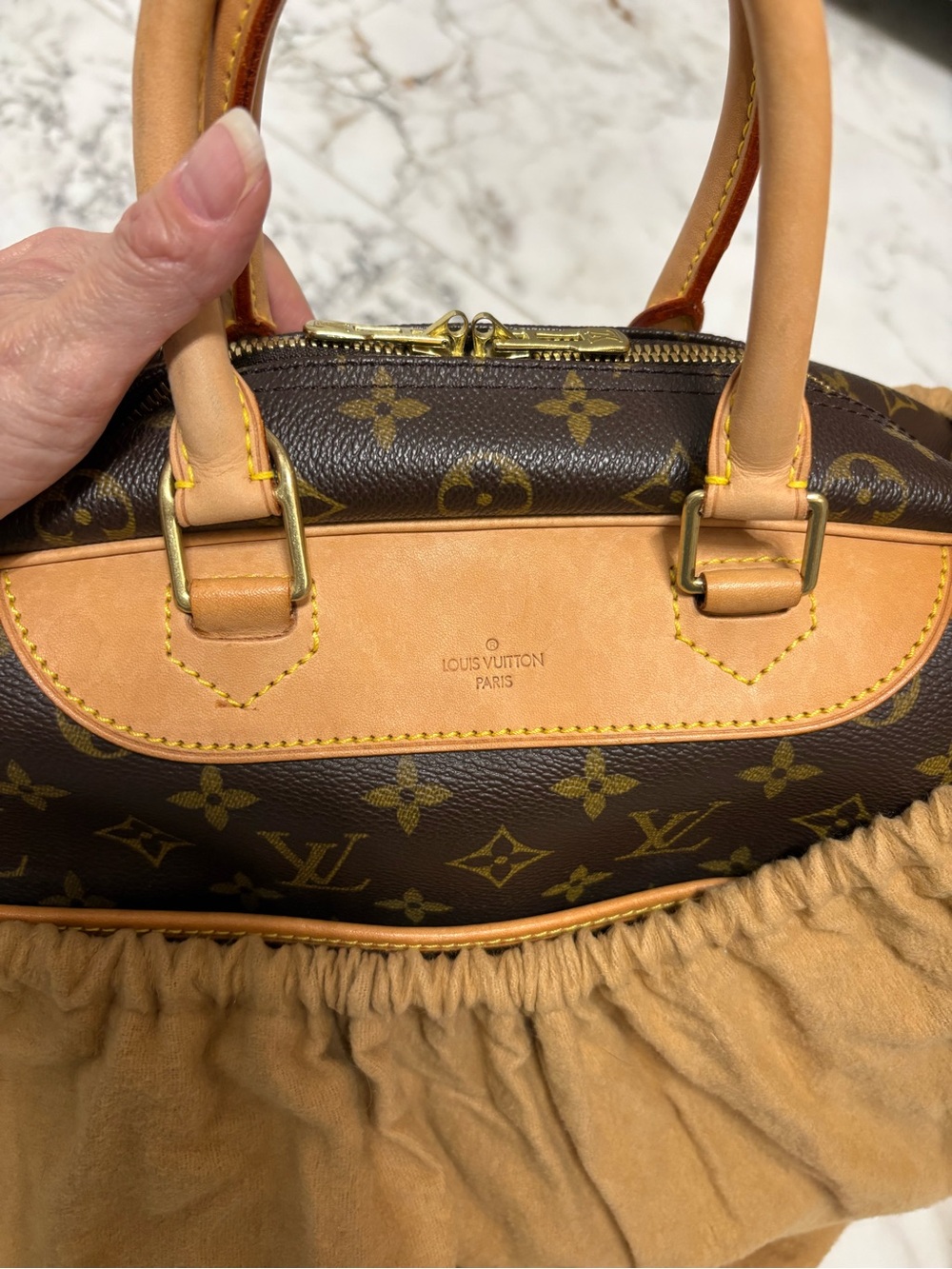 Louis Vuitton Brown Deauville Satchel Bag with Monogram Design authentic vintage - Picture 16 of 16